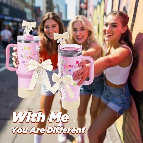 إكسسوارات عصرية متعددة الوظائف للهاتف وكوب ستانلي 30 أونصة 40 أونصة مع قطعتين من حزام مقبض زجاجة المياه، زينة القوس DIY، حذاء من السيليكون، غطاء من القش ستانلي للأطفال كهدية باللون الأرجواني in Kuwait