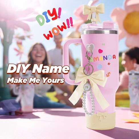 إكسسوارات عصرية متعددة الوظائف للهاتف وكوب ستانلي 30 أونصة 40 أونصة مع قطعتين من حزام مقبض زجاجة المياه، زينة القوس DIY، حذاء من السيليكون، غطاء من القش ستانلي للأطفال كهدية باللون الأرجواني in Kuwait