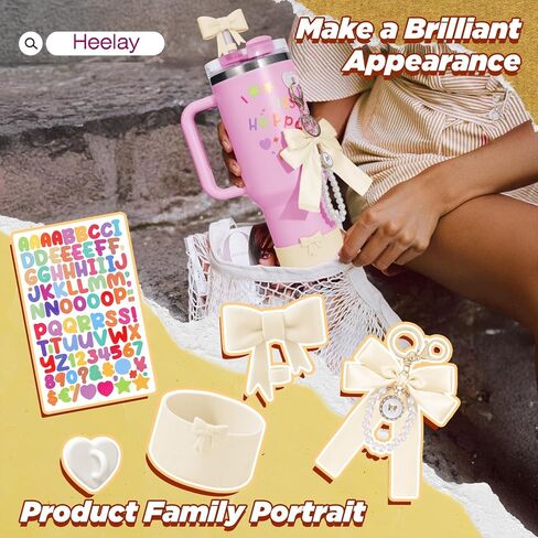 إكسسوارات عصرية متعددة الوظائف للهاتف وكوب ستانلي 30 أونصة 40 أونصة مع قطعتين من حزام مقبض زجاجة المياه، زينة القوس DIY، حذاء من السيليكون، غطاء من القش ستانلي للأطفال كهدية باللون الأرجواني in Kuwait