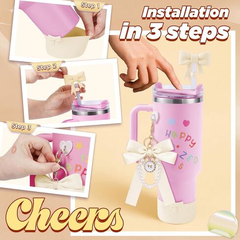 إكسسوارات عصرية متعددة الوظائف للهاتف وكوب ستانلي 30 أونصة 40 أونصة مع قطعتين من حزام مقبض زجاجة المياه، زينة القوس DIY، حذاء من السيليكون، غطاء من القش ستانلي للأطفال كهدية باللون الأرجواني in Kuwait