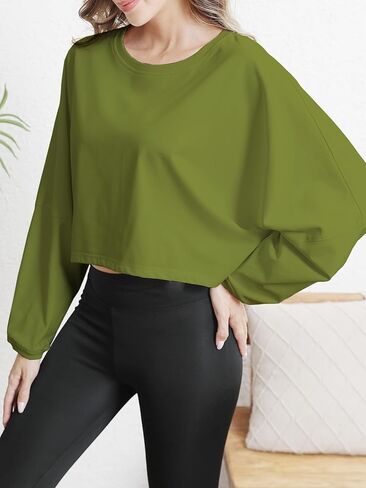 قمصان نسائية للتمرين، سويت شيرت كاجوال بأكمام طويلة، تي شيرت قصير بياقة دائرية، ملابس فضفاضة مناسبة للنساء العصرية in Kuwait