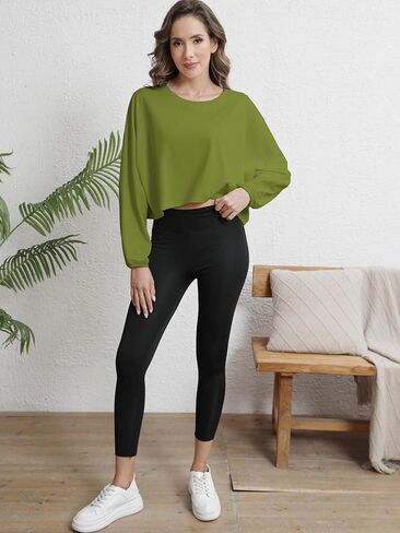 قمصان نسائية للتمرين، سويت شيرت كاجوال بأكمام طويلة، تي شيرت قصير بياقة دائرية، ملابس فضفاضة مناسبة للنساء العصرية in Kuwait