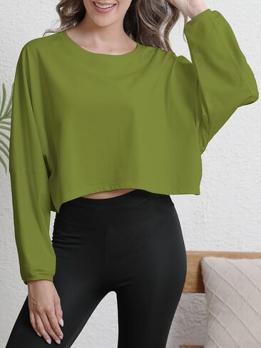 قمصان نسائية للتمرين، سويت شيرت كاجوال بأكمام طويلة، تي شيرت قصير بياقة دائرية، ملابس فضفاضة مناسبة للنساء العصرية in Kuwait