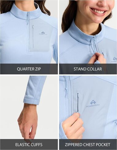 Pioneer Camp Women's Fleece Lined Quarter Zip Pullover Lightweight Thermal Sweatshirts Long Sleeve Running Athletic Tops in Kuwait