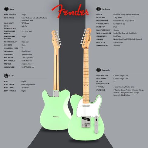 جهاز بث من سلسلة Fender Affinity - حزمة Surf Green مع مضخم صوت Frontman 10G، وحقيبة الحفلة، والموالف، وكابل الآلة، والحزام، واللقطات، وأقراص DVD التعليمية لأوستن بازار in Saudi Arabia