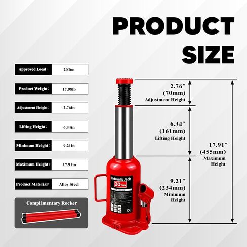 Torin Hydraulic Bottle Jack with Carrying Case, 12 Ton (26,455 lb) Capacity 7.5-14 inch Lifting Range, Muti-Directional Welded Bottle Car Jack for Car, Truck, RV, Pickup Truck, Auto Repair in Saudi Arabia