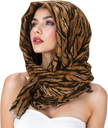 Leopard print with gold accents scarf for women, Fashion women hair scarves， Big thin cotton scarf, Air conditioning blanket， Beach towel in Spring and Summer in Kuwait