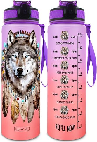 32oz Wolf Water Bottle with Time Marker, One-Click Open, Wide Mouth, BPA Free, Motivational Tracker (Pink) in Saudi Arabia