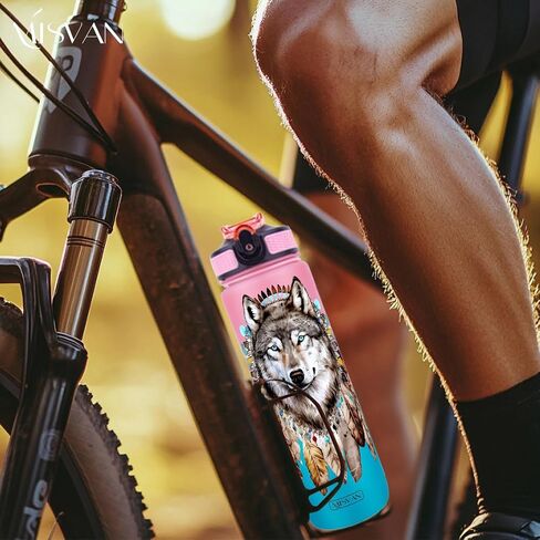 32oz Wolf Water Bottle with Time Marker, One-Click Open, Wide Mouth, BPA Free, Motivational Tracker (Pink) in Saudi Arabia