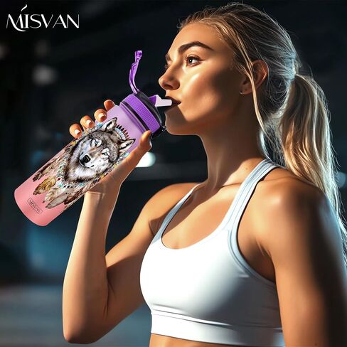 32oz Wolf Water Bottle with Time Marker, One-Click Open, Wide Mouth, BPA Free, Motivational Tracker (Pink) in Saudi Arabia