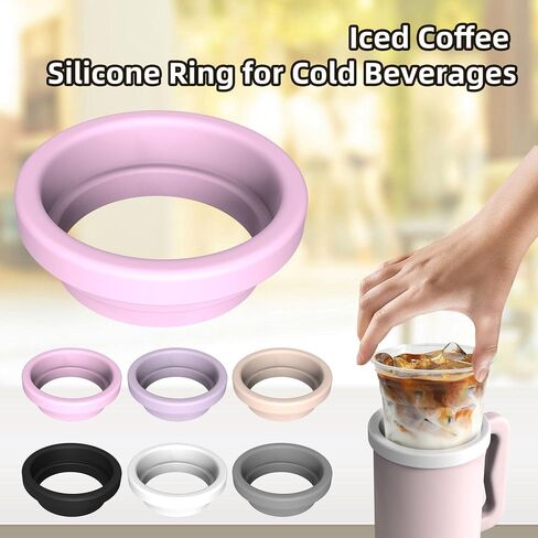 حلقة سيليكون للقهوة المثلجة سعة 30/40 أونصة ستانلي/كوب ساخن وبارد عالمي، سهلة التنظيف، إعادة الاستخدام 3.9-4 بوصة (أرجواني) in Saudi Arabia