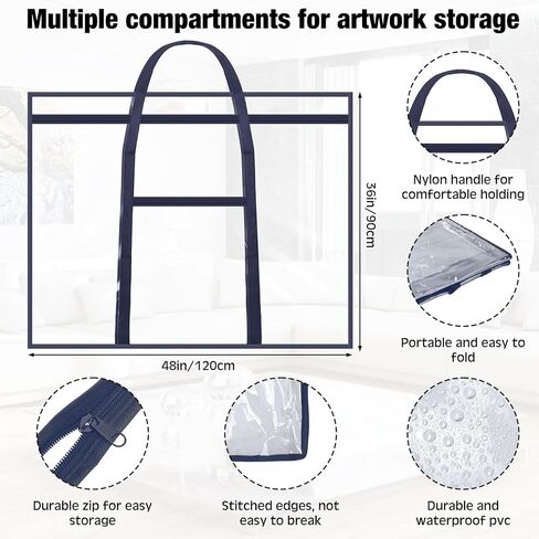 حالة محفظة فنية كبيرة 48 "× 36" تخزين الملصقات Bag Bulletin Board Board Container PVC مع سستة مقابض الجيب لمنظمة العمل الفنية للمعلمين (Black ، Grid) in Kuwait