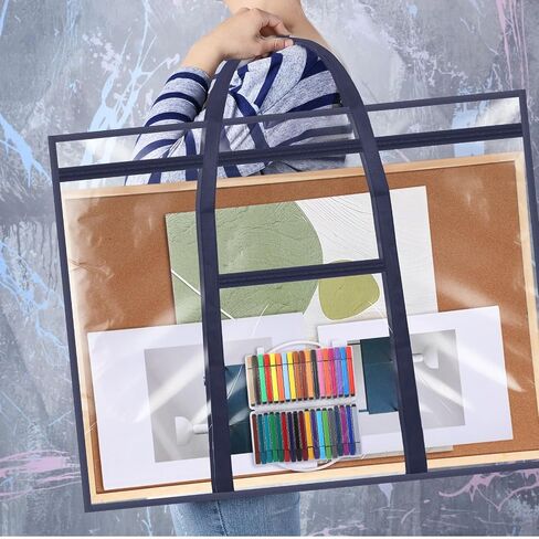 حالة محفظة فنية كبيرة 48 "× 36" تخزين الملصقات Bag Bulletin Board Board Container PVC مع سستة مقابض الجيب لمنظمة العمل الفنية للمعلمين (Black ، Grid) in Kuwait