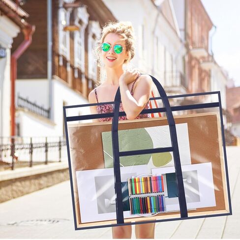 حالة محفظة فنية كبيرة 48 "× 36" تخزين الملصقات Bag Bulletin Board Board Container PVC مع سستة مقابض الجيب لمنظمة العمل الفنية للمعلمين (Black ، Grid) in Kuwait