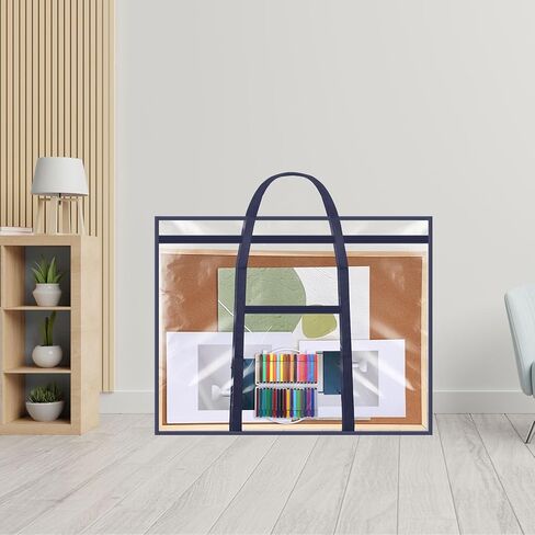 حالة محفظة فنية كبيرة 48 "× 36" تخزين الملصقات Bag Bulletin Board Board Container PVC مع سستة مقابض الجيب لمنظمة العمل الفنية للمعلمين (Black ، Grid) in Kuwait