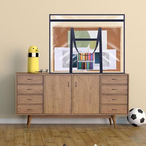 حالة محفظة فنية كبيرة 48 "× 36" تخزين الملصقات Bag Bulletin Board Board Container PVC مع سستة مقابض الجيب لمنظمة العمل الفنية للمعلمين (Black ، Grid) in Kuwait