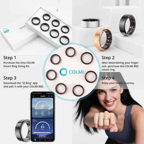 COLMI R02 Sports Tracking Smart Ring, Multiple Sports Modes, Record time, Steps, Calories, Suitable for Men and Women, Heart Rate, Blood Oxygen, Sleep, with Charging Compartment. (Black, #12) in Saudi Arabia