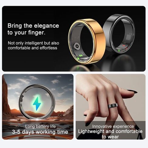 Colmi R02 Tracking Tracking Smart Ring ، أوضاع رياضية متعددة ، وقت تسجيل ، خطوات ، السعرات الحرارية ، مناسبة للرجال والنساء ، معدل ضربات القلب ، أكسجين الدم ، النوم ، مع مقصورة الشحن. (أسود ، #12) in Kuwait