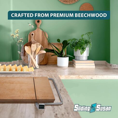 SlidingSusan Cheese Cutting Board - 11" Beech Wood with Silver Stainless Steel Slicer - Charcuterie Block for Hard & Soft Cheeses, Butter, Meat – Heavy Duty Handheld Kitchen Tool in Saudi Arabia