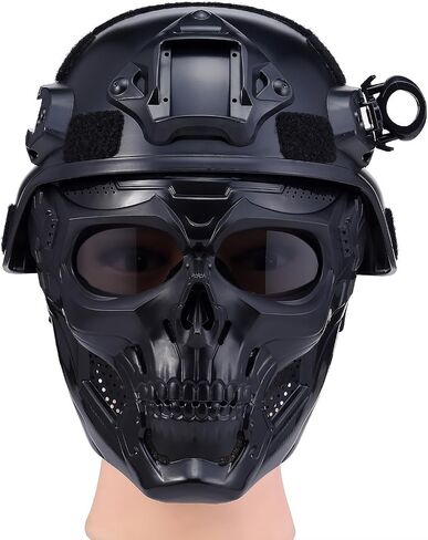 خوذة تكتيكية Airsoft، قناع وجه كامل للرجال، خوذة كرة الطلاء، حامل NVG وقضبان جانبية، حزام قابل للتعديل - معدات تكتيكية كاملة للحفلات التنكرية ودعائم الأفلام in Kuwait
