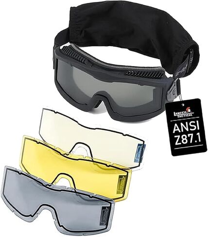 Lancer Tactical AERO Airsoft Tactical Safety Goggles ANSI Z87.1, 3mm Dual Pane Anti-Fog Lens for Hunting, Paintball, Cycling in Saudi Arabia