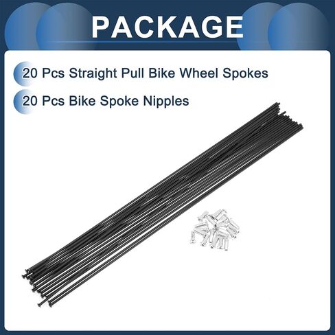 20 Set 14G Straight Pull Bicycle Spokes 283mm Straight Pull Bike Wheel Spokes Carbon Steel Black in Saudi Arabia