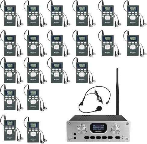 Retekess TT119 Church Translation System, Assistive Listening System, 300m/980ft, Support Stereo Input, Recording Function, Simultaneous Interpretation Devices for Court (1 Transmitter 10 Receivers) in Saudi Arabia