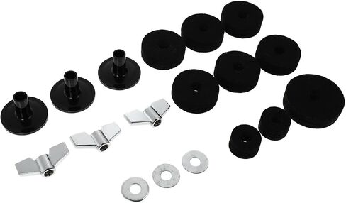 18pcs Drum Kit Felt Pads Set Non-slip Protective Cymbal Pads with Washers Nuts Replacement Accessories for Drum Black in Saudi Arabia
