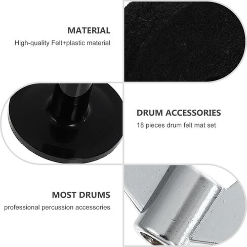18pcs Drum Kit Felt Pads Set Non-slip Protective Cymbal Pads with Washers Nuts Replacement Accessories for Drum Black in Saudi Arabia