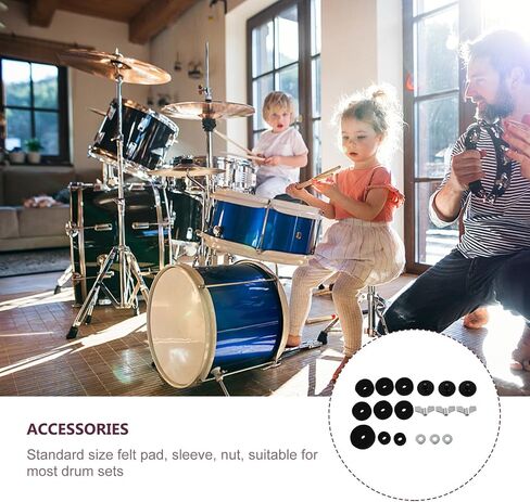 18pcs Drum Kit Felt Pads Set Non-slip Protective Cymbal Pads with Washers Nuts Replacement Accessories for Drum Black in Saudi Arabia