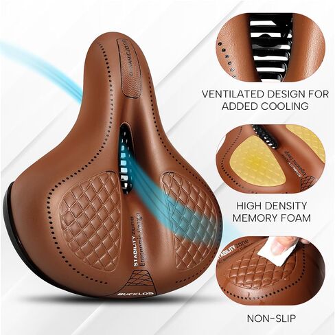 BUCKLOS Comfortable Bike Seat Cushion for Men Women Wide Bicycle Saddle Soft Memory Foam Padded Replacement Seats Fit for Peloton, Exercise Bikes, Ebike,Cruiser in Saudi Arabia