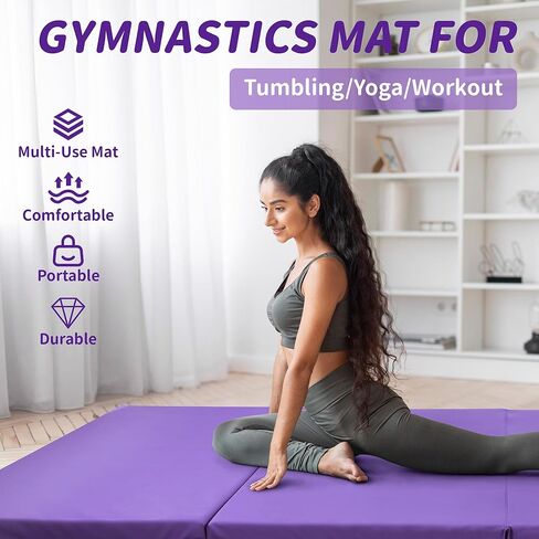 Folding Gymnastics Mat 8'×4'×2" – Thick Tumbling & Wrestling Mat for Kids & Adults, Foldable Exercise Pad with Handles, Waterproof PU Surface in Saudi Arabia