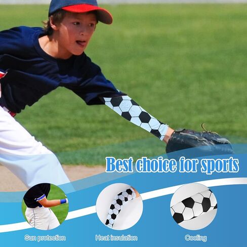 2 Pairs Arm Sleeves for Kids, 2 Colors Breathable & Elastic Compression Football Cooling Sleeves Soccer Print Arm Protection for Youth Sports Baseball Event Physical Class in Saudi Arabia