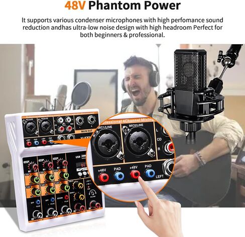 AG-06 Audio Mixer 6-channel Professional mixer audio Bluetooth U disk 48V Phantom Power Source USB recording,dj mixer,Suitable for beginners as well in Saudi Arabia
