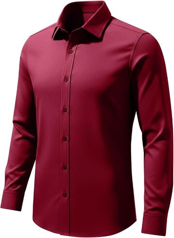 Mens Dress Shirts Muscle Long Sleeve Button Down Blouses Classic Solid Wrinkle-Free Formal Office Tops Dress Shirt in Saudi Arabia