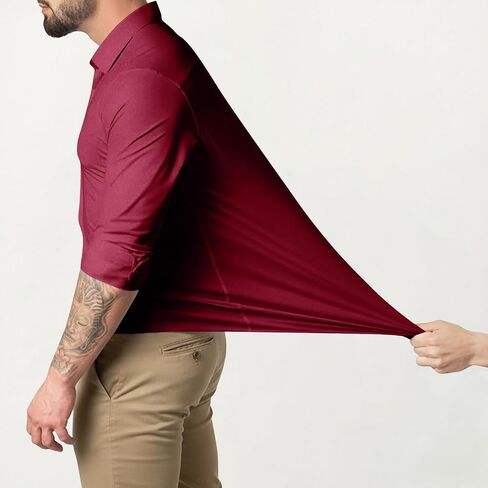 Mens Dress Shirts Muscle Long Sleeve Button Down Blouses Classic Solid Wrinkle-Free Formal Office Tops Dress Shirt in Saudi Arabia