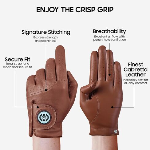 قفاز الجولف النسائي من CLAPLEY - جلد كابريتا الفاخر مع علامة كرة مغناطيسية، تصميم مسامي، مرونة جيدة، هدية ثمينة للاعبي الغولف، ملمس فائق النعومة، اليد اليسرى واليمنى، ملاءمة آمنة in Kuwait