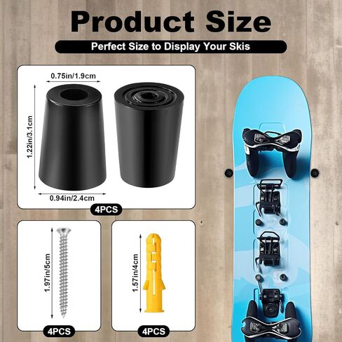 4pcs Vertical Ski Hanger, Ski Wall Mount Holder Vertical Wall Mount Rack with Screws Expansion Anchors Snowboard Storage to Safely Store and Display your Snowboard(Black) in Saudi Arabia