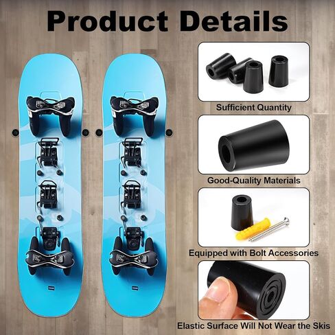 4pcs Vertical Ski Hanger, Ski Wall Mount Holder Vertical Wall Mount Rack with Screws Expansion Anchors Snowboard Storage to Safely Store and Display your Snowboard(Black) in Saudi Arabia