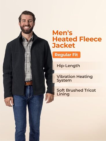 ORORO Men's 4-Zone Heated Fleece Jacket with USB-C Rechargeable Battery, Heating Fleece Jacket for Hiking Camping in Saudi Arabia