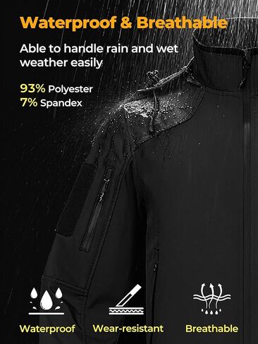 Men's Waterproof Softshell Jacket,Windproof Fleece Lined Winter Coat with Hood,Lightweight and Warm in Kuwait