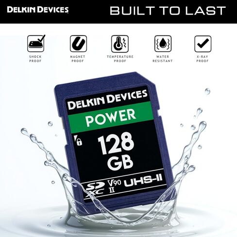 بطاقة ذاكرة Delkin Devices Power سعة 128 جيجابايت SDXC UHS-II - قراءة بسرعة 300 ميجابايت/ثانية، وكتابة 250 ميجابايت/ثانية | مثالي لفيديو 8K و4K وHDR و360 | بطاقة SD عالية الأداء للكاميرات in Kuwait