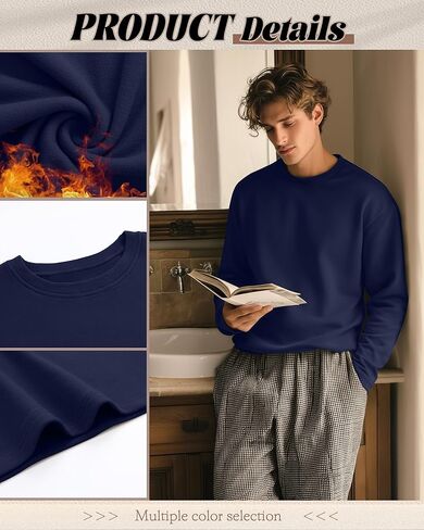 5 Pcs Men's Long Sleeve Thermal Shirts Crew Neck Casual Fleece Tops Soft Pullover Sweatshirts Warm Basic Tees in Kuwait