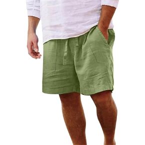 Men's Linen Shorts 5/7 Inch Casual Elastic Waist Drawstring Shorts Lightweight Vacation Summer Beach Short with Pocket in Saudi Arabia