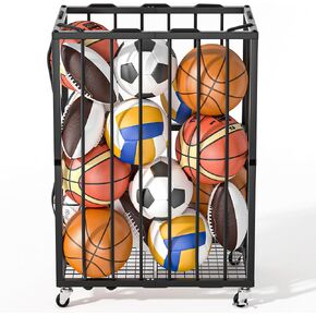 Ball Sports Organizer Storage Cart, Garage Metal Rolling Bin with Thicker Elastic Rope, Ball Holder Rack with Wheels for Volleyball, Basketball, Football, Toys, Gym, Outdoor & Indoor Equipment Storage in Saudi Arabia
