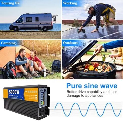 5000W Pure Sine Wave Inverter 24V to 220V, 12V/48V DC to AC Power Converter with LCD Display & Socket for RV, Truck, Boat, Camping, Home Use - Reliable Energy Solution in Saudi Arabia