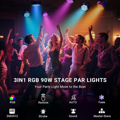 36LEDs Stage Par Lights 4 Pack - RGB LED Par Lights Sound Activated Auto Play by Remote & DMX Control Uplights for Wedding Birthday Church Music Light Show DJ Dance Party Events Stage Lighting in Kuwait