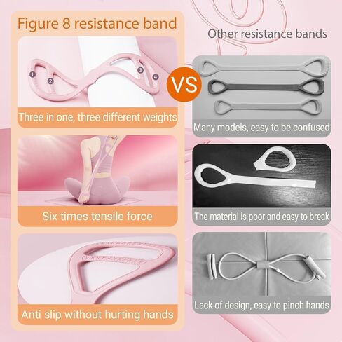 Figure 8 Resistance Band, Upgraded Full Body Training Multi-Function Design, Women's Multi-Function Resistance Band, Anti-Skid handleportable, Ideal for Yoga and Pilates Stretching Exercises in Kuwait