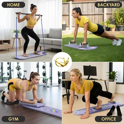 لوحة بيلاتيس ريفورمر، مجموعة لوحة بيلاتيس 7 في 1 قابلة للطي مع مؤقت، تدريبات منزلية موجهة مع أشرطة مقاومة وكرة - في المنزل آلة بيلاتيس ريفورمر AB الأساسية، معدات تمارين اللياقة البدنية المنزلقة in Kuwait