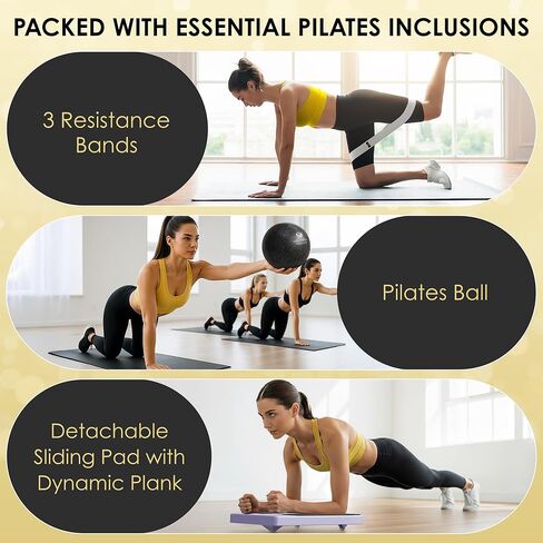 لوحة بيلاتيس ريفورمر، مجموعة لوحة بيلاتيس 7 في 1 قابلة للطي مع مؤقت، تدريبات منزلية موجهة مع أشرطة مقاومة وكرة - في المنزل آلة بيلاتيس ريفورمر AB الأساسية، معدات تمارين اللياقة البدنية المنزلقة in Kuwait